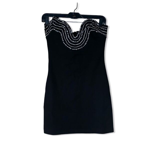 NWT NBD Dextra Embellished Mini Dress Black rhinestone strapless Revolve M - Picture 5 of 12